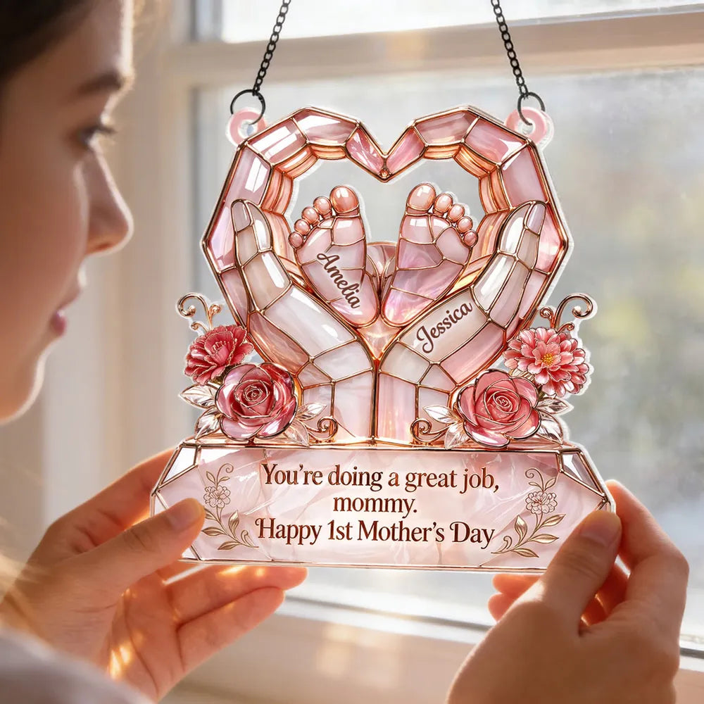Personalized Acrylic Suncatcher Ornament for New Mom - Happy 1st Mother's Day Window Decor, Sunlight Reflection Unique Gift