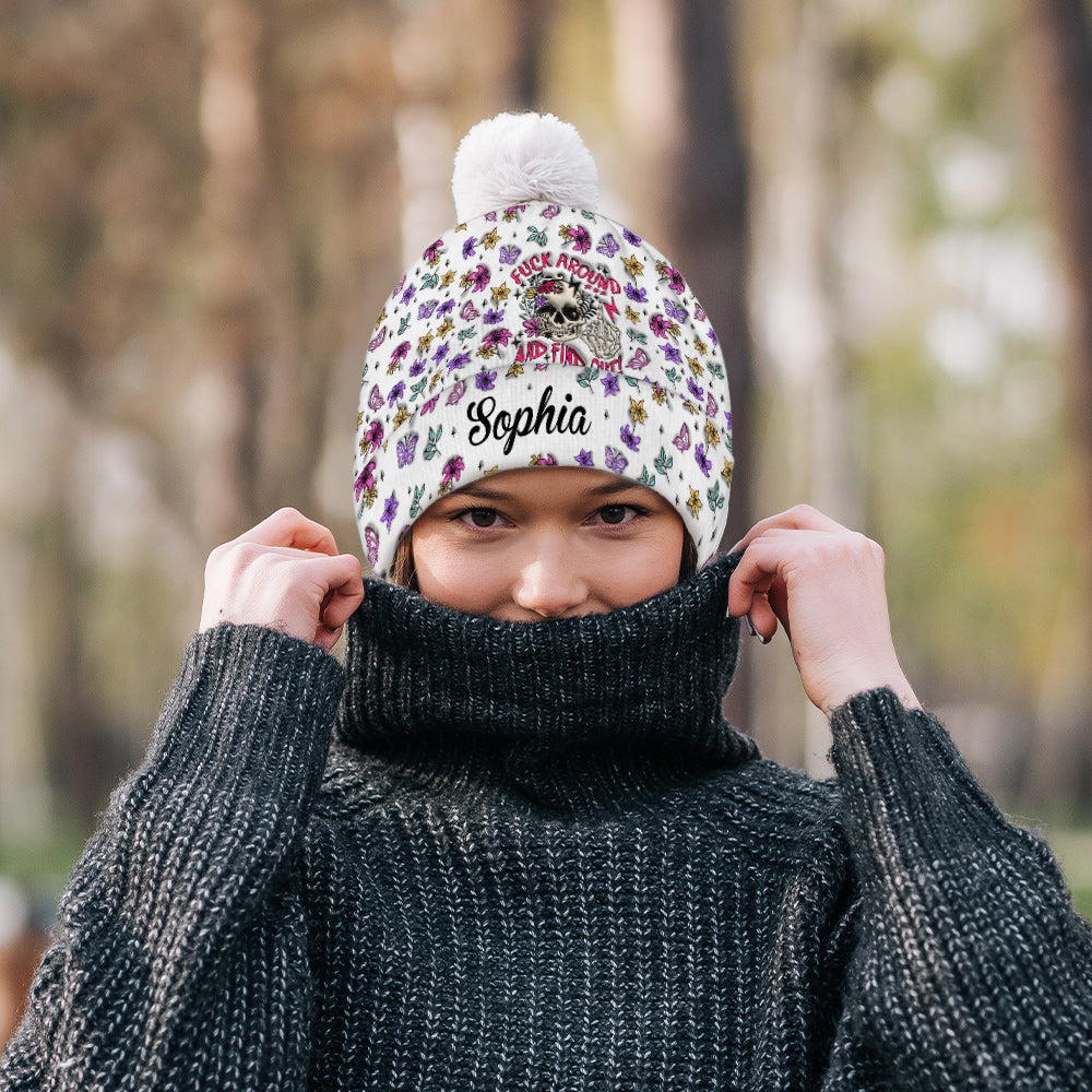 Fuck Around And Find Out - Personalized Skull Beanie Hat
