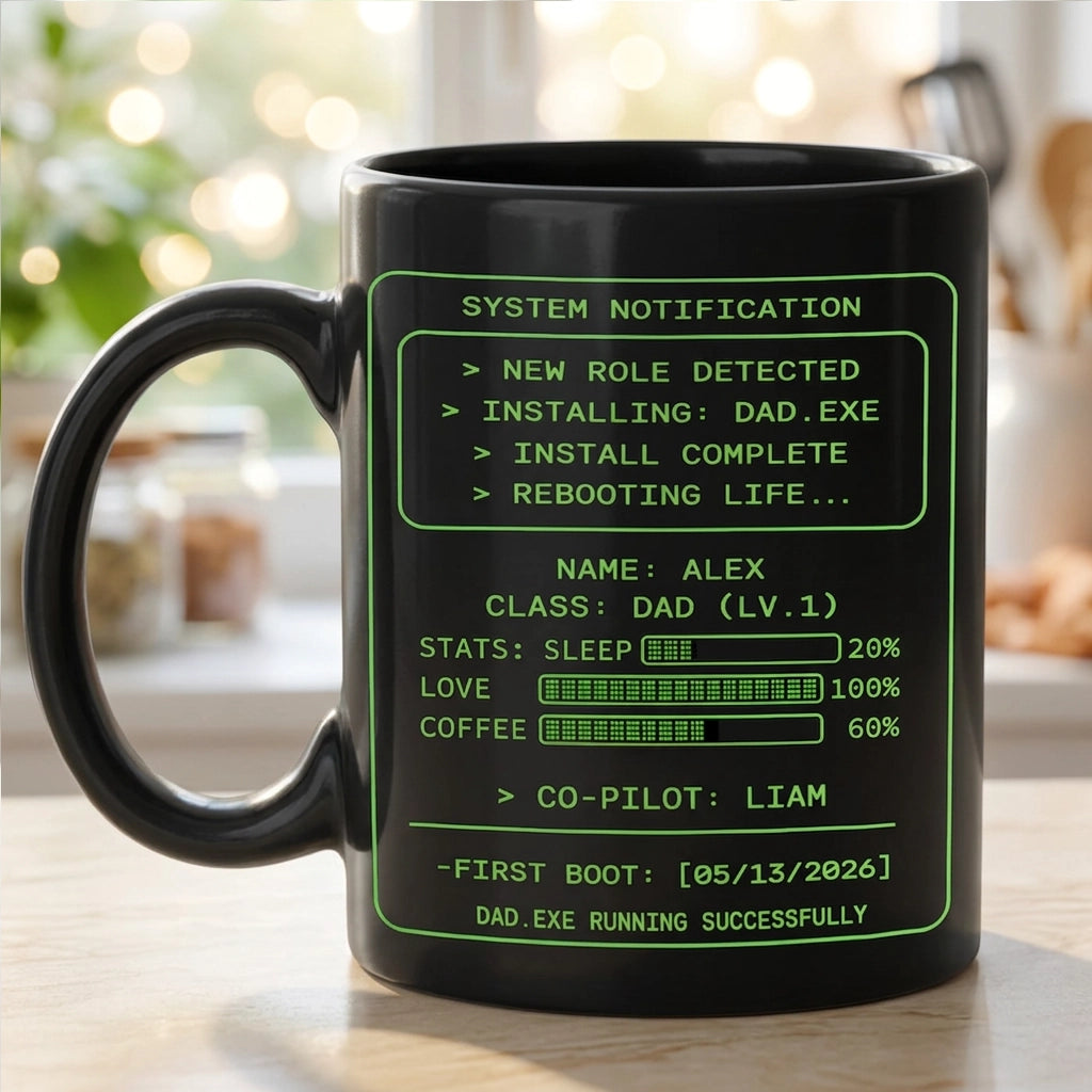 Personalized Dad.exe Full Color Mug, Funny System Notification Design for Coffee Time, Unique Gift for Dad