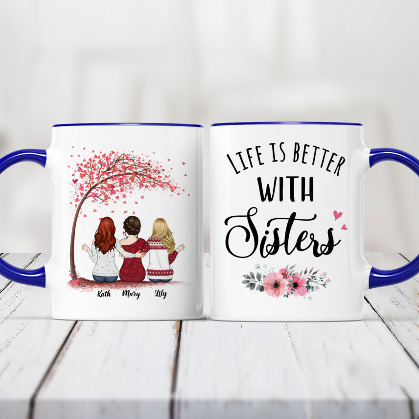 Life is Better with Sisters - Love & Friendship - Personalized Mug, Color Changing Mug - Up to 5 Sisters