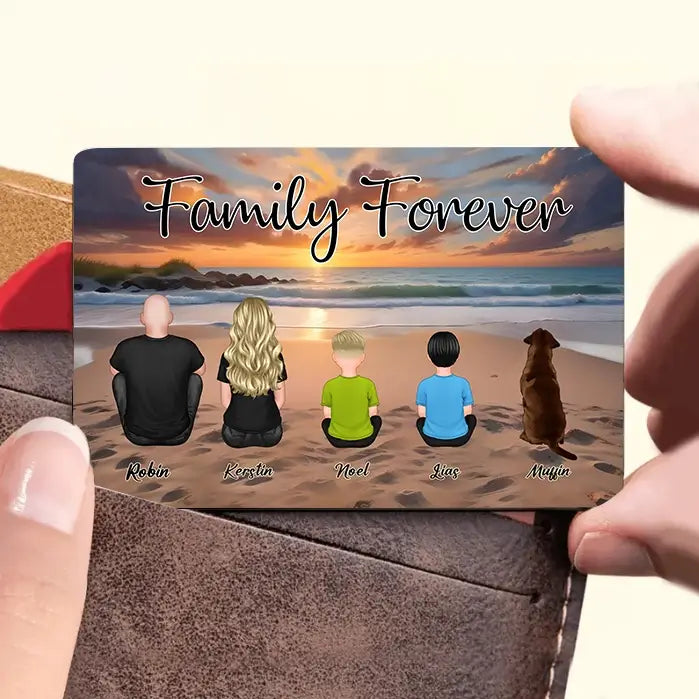Beach Landscape Family Sitting Back View - Personalized  Pillow or Keychain or Poster or Plaque or Car Hanger or Wallet or Wallet Card or Cap or Cup - Ideal Gift for Loved Ones