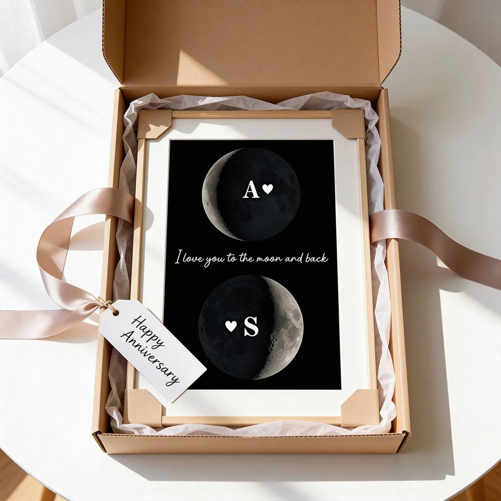 Personalized Moon Phase Poster for Couple, I love you to the moon and back Wall Art, Unique Romantic Gift
