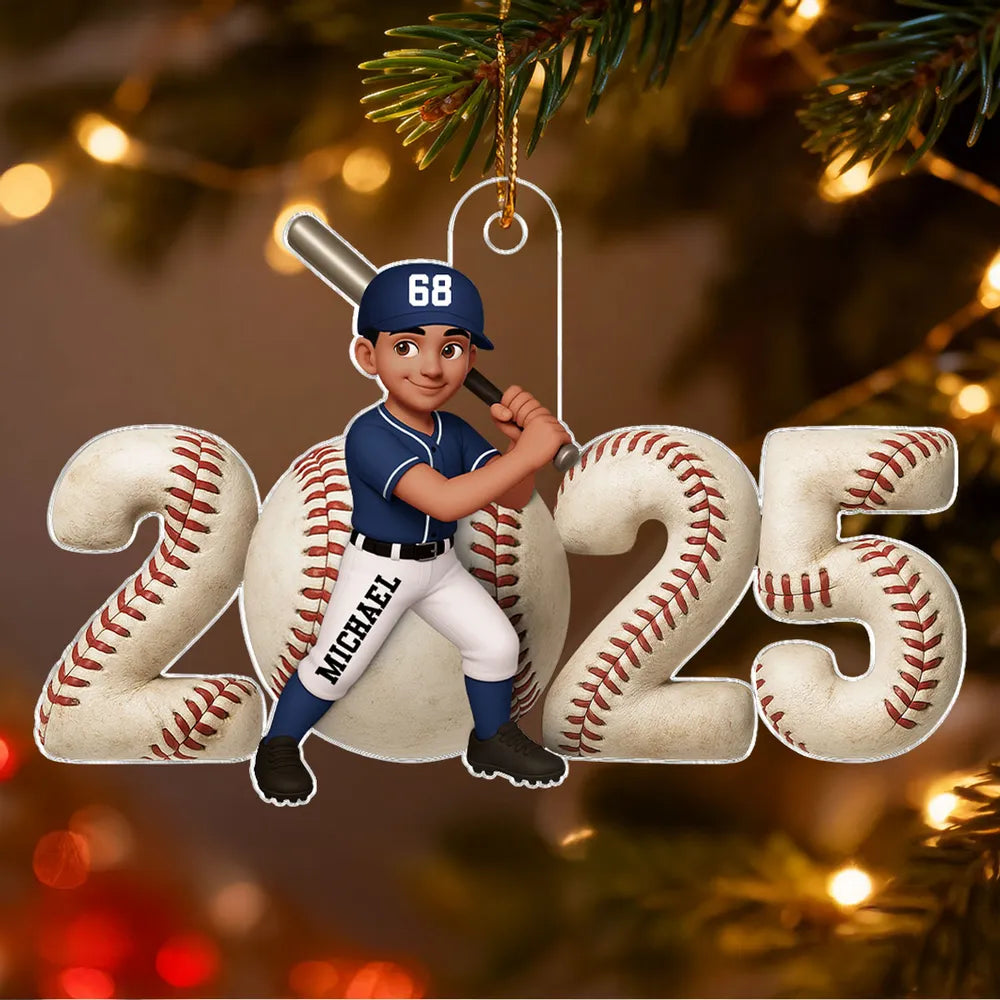 Acrylic Ornament Baseball Player in Batting Pose, Customizable, Easy to Hang Christmas Decor, a Unique Gift for Kids & Teens