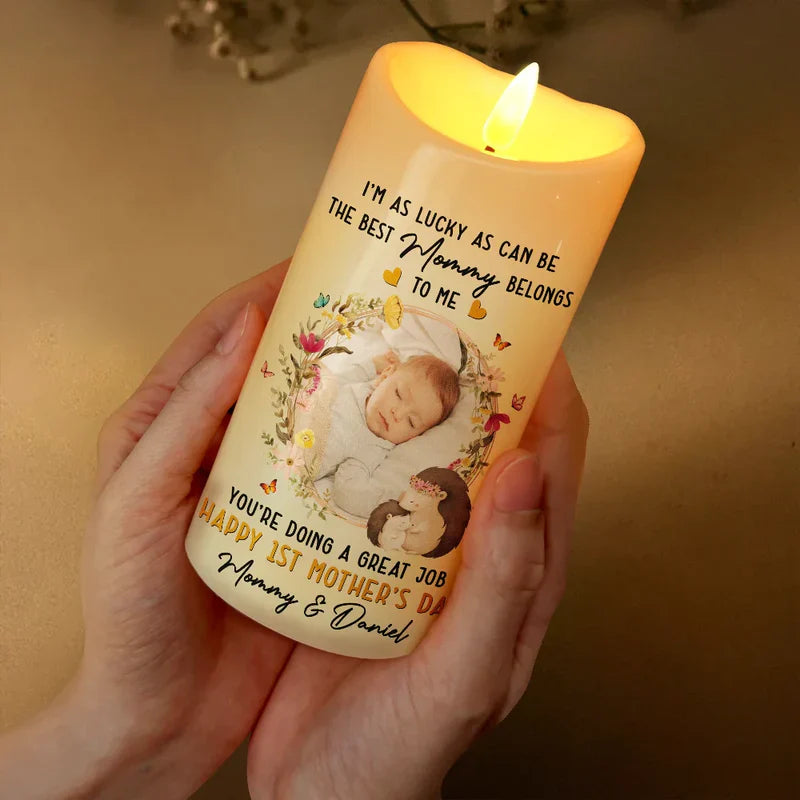 Personalized Flameless LED Candle with Baby Photo and Mommy Quote - Unique Mother's Day Gift, Warm Glow Keepsake