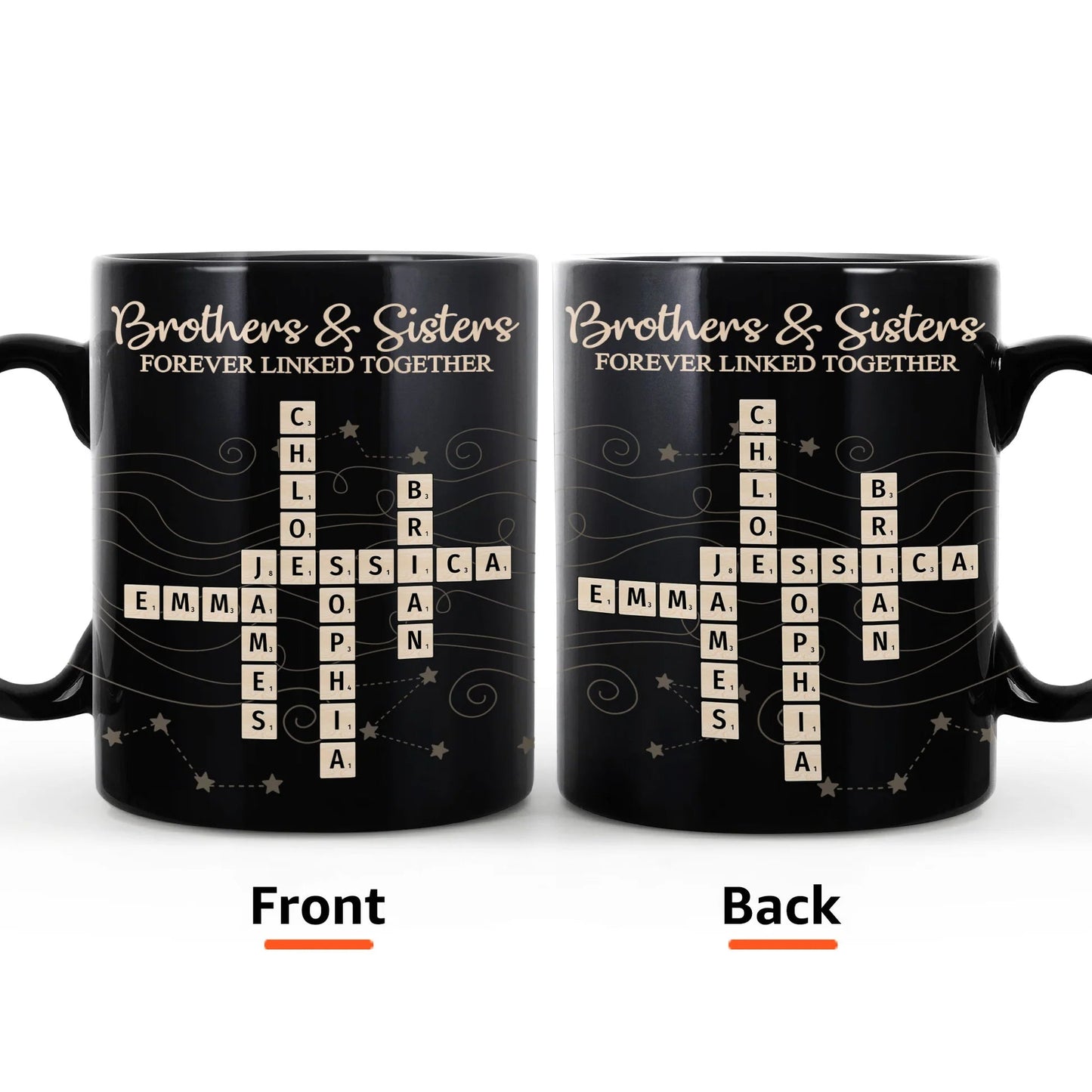 Full Color Mug with Brothers & Sisters Crossword Theme, High Clarity, Fun and Sentimental Gift for Family