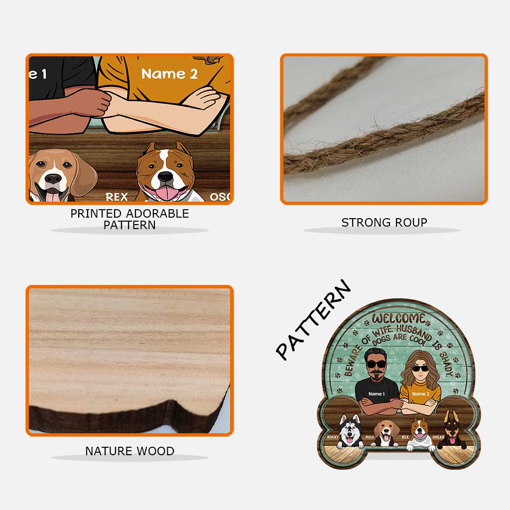 Welcome Be Aware Of Owners - Personalized Christmas Dog Wood Sign