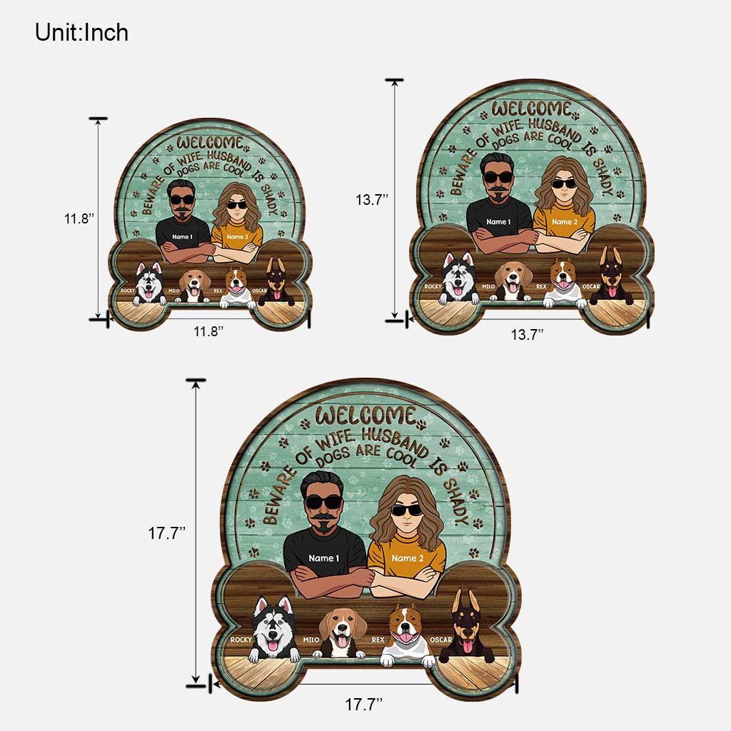 Welcome Be Aware Of Owners - Personalized Christmas Dog Wood Sign