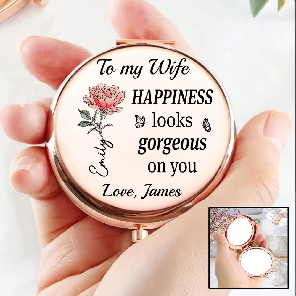 Metal Compact Mirror for Wife, Rose Floral Love Message, Purse Travel Touch-Up, Romantic Unique Gift