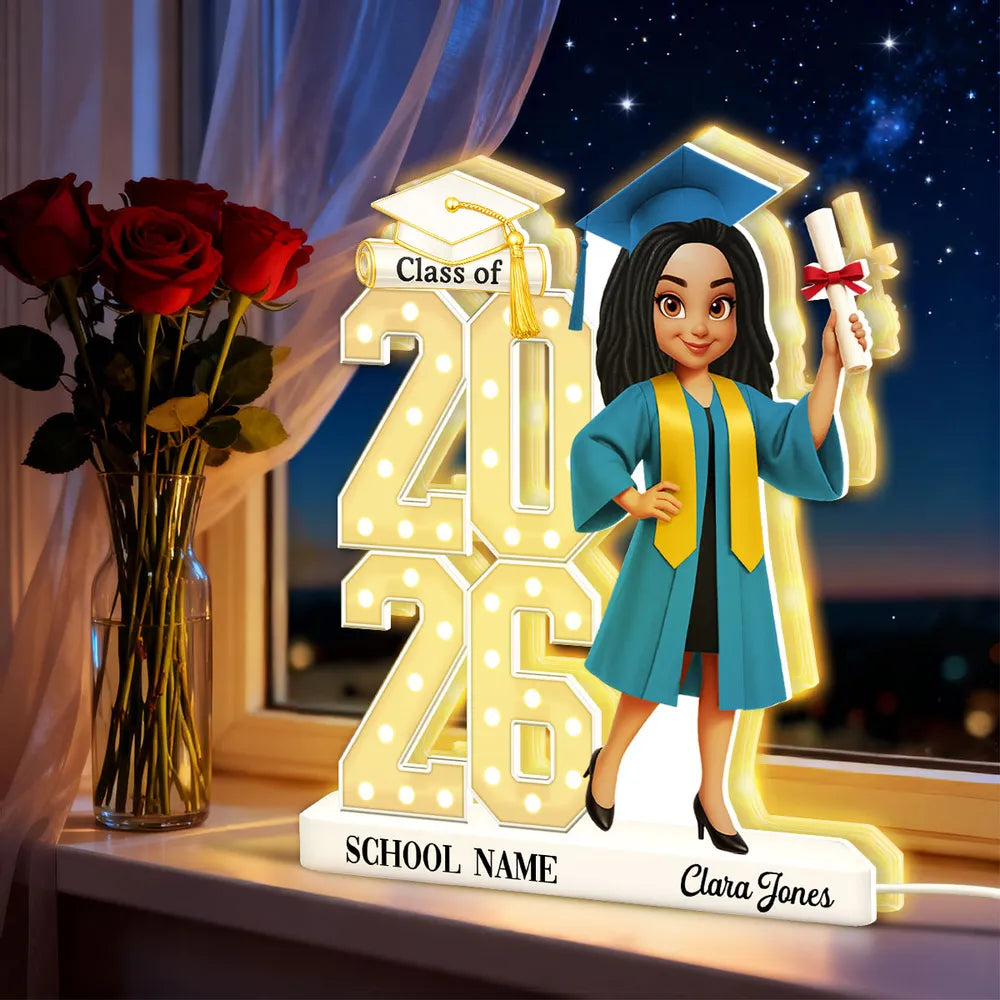 Personalized Graduation Acrylic Light Box with Class Year Cartoon Grad, Warm Glow Bedroom Decor, Unique Gift for Graduates
