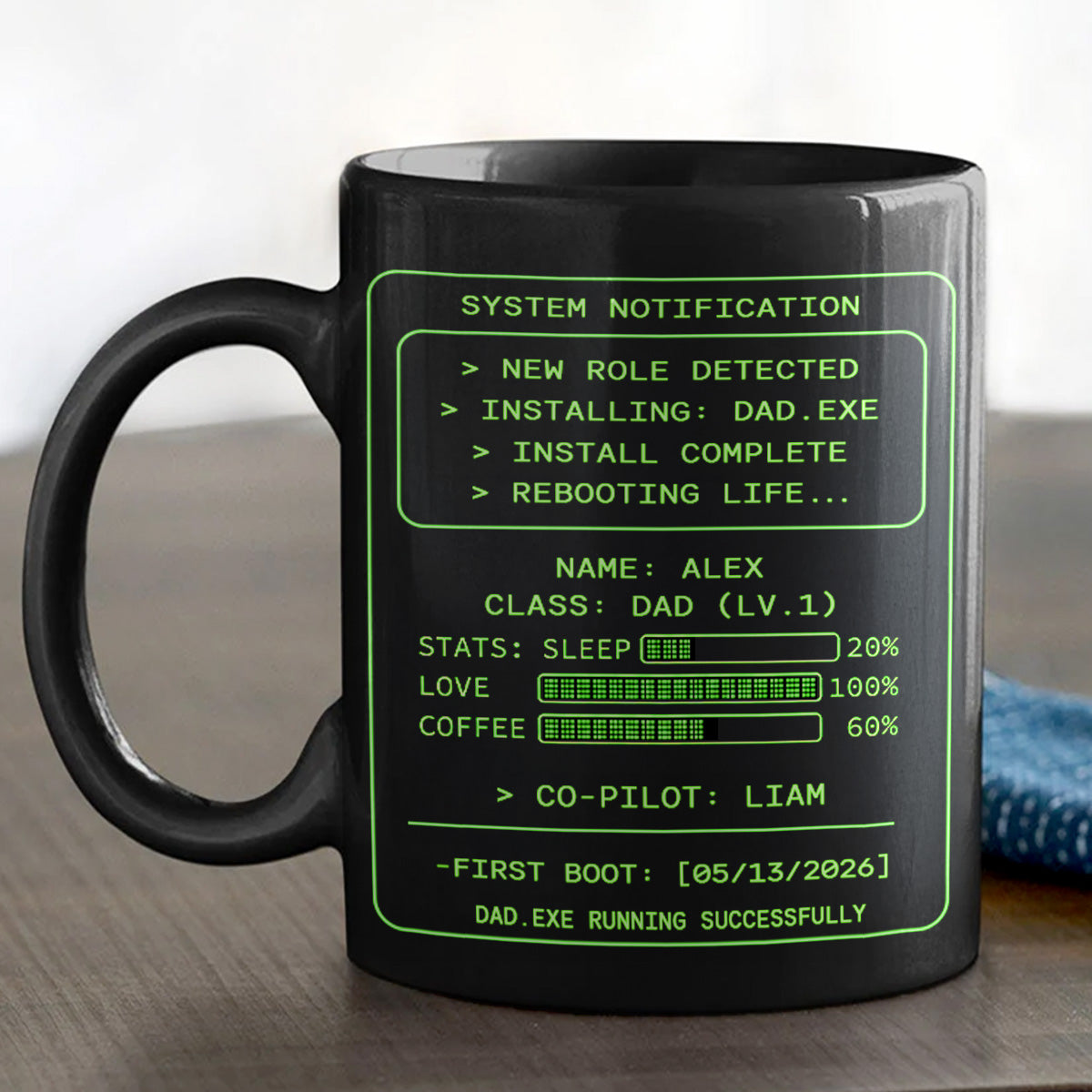 Personalized Dad.exe Full Color Mug, Funny System Notification Design for Coffee Time, Unique Gift for Dad