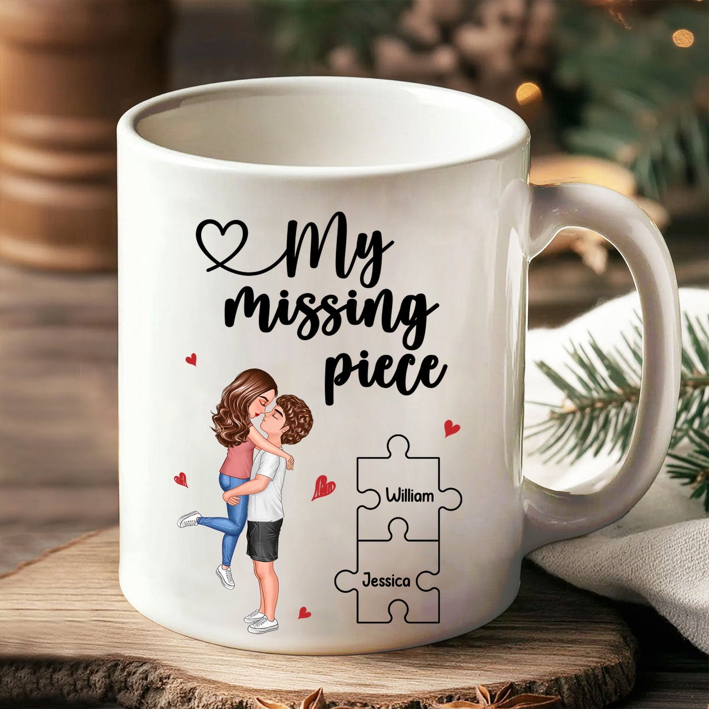 My Missing Piece Couple Hugging Kissing Valentine‘s Day Gift For Her Gift For Him Personalized Mug