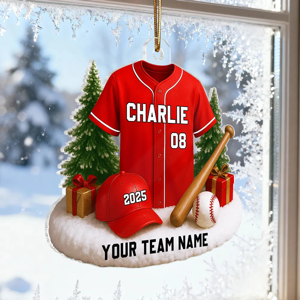Custom Baseball Jersey Acrylic Ornament with name & number personalization, perfect team or fan holiday gift