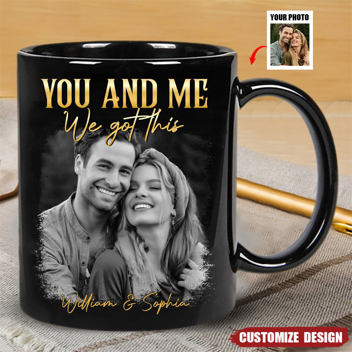"You and Me – Personalized Couple Mug with Custom Photo and Heartfelt Message – Ideal Gift for Lovers, Couples, or Anniversaries"