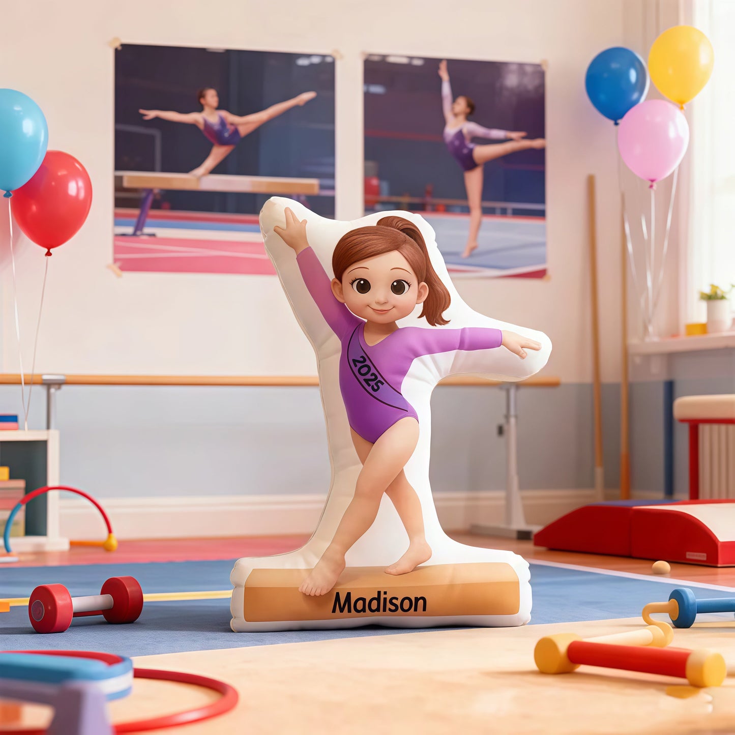 Custom Gymnastics Girl Shaped Pillow with Initial Design – Adorable Kids Shaped Pillow for Bedroom Decor, Cozy Support & Creative Gift Idea
