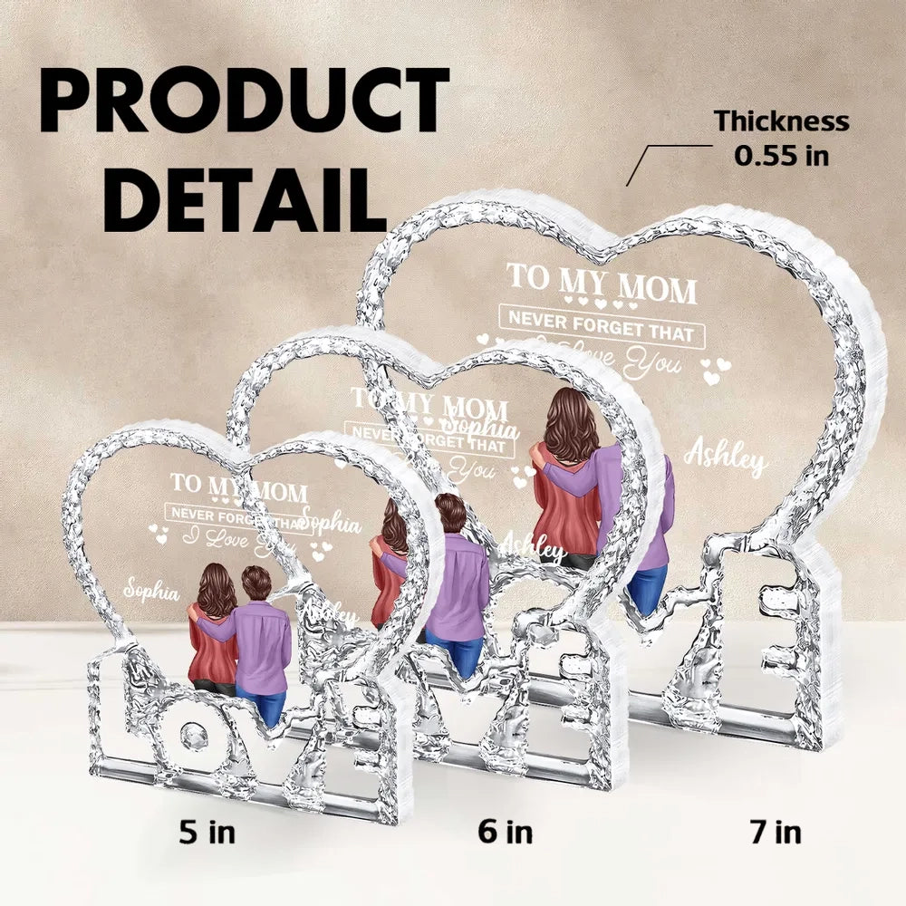 To My Mom I Love You Shaped Acrylic Block Plaque, Custom Names Love Memory Home Accent, Thoughtful Gift for Mom
