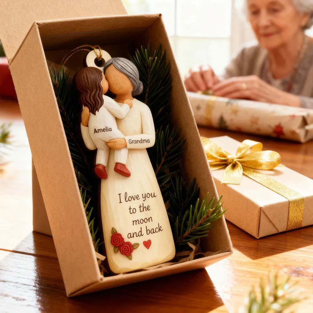 Wooden Ornament - Personalized Grandma & Grandchild Hug, Holiday Tree Decor, unique gift that says 'I love you'