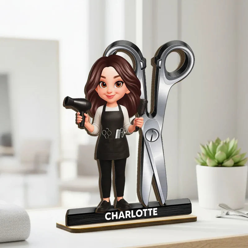 2-Layer Wooden Plaque Hairdresser Cartoon With Scissors Salon Decor A Unique Creative Gift For Hairstylists