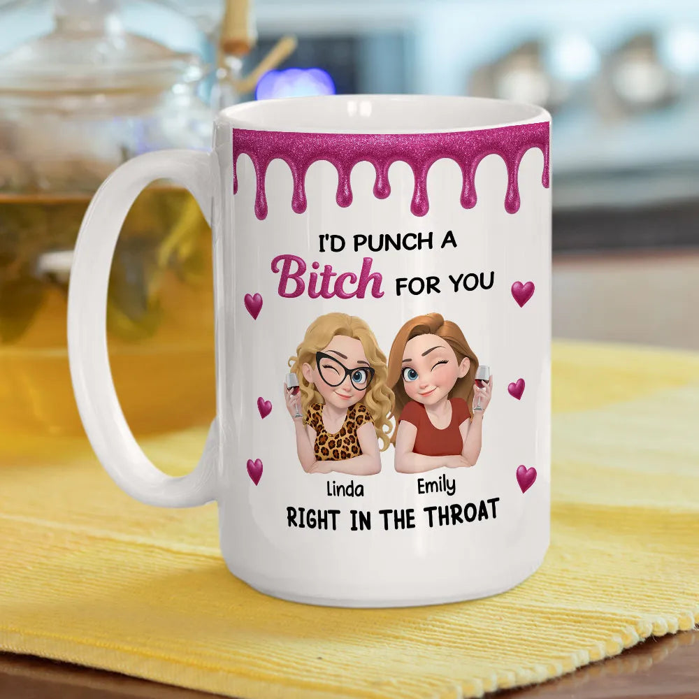 Personalized Bestie Ceramic Mug with Cute Illustrated Friends – Fun Friendship Gift for Women