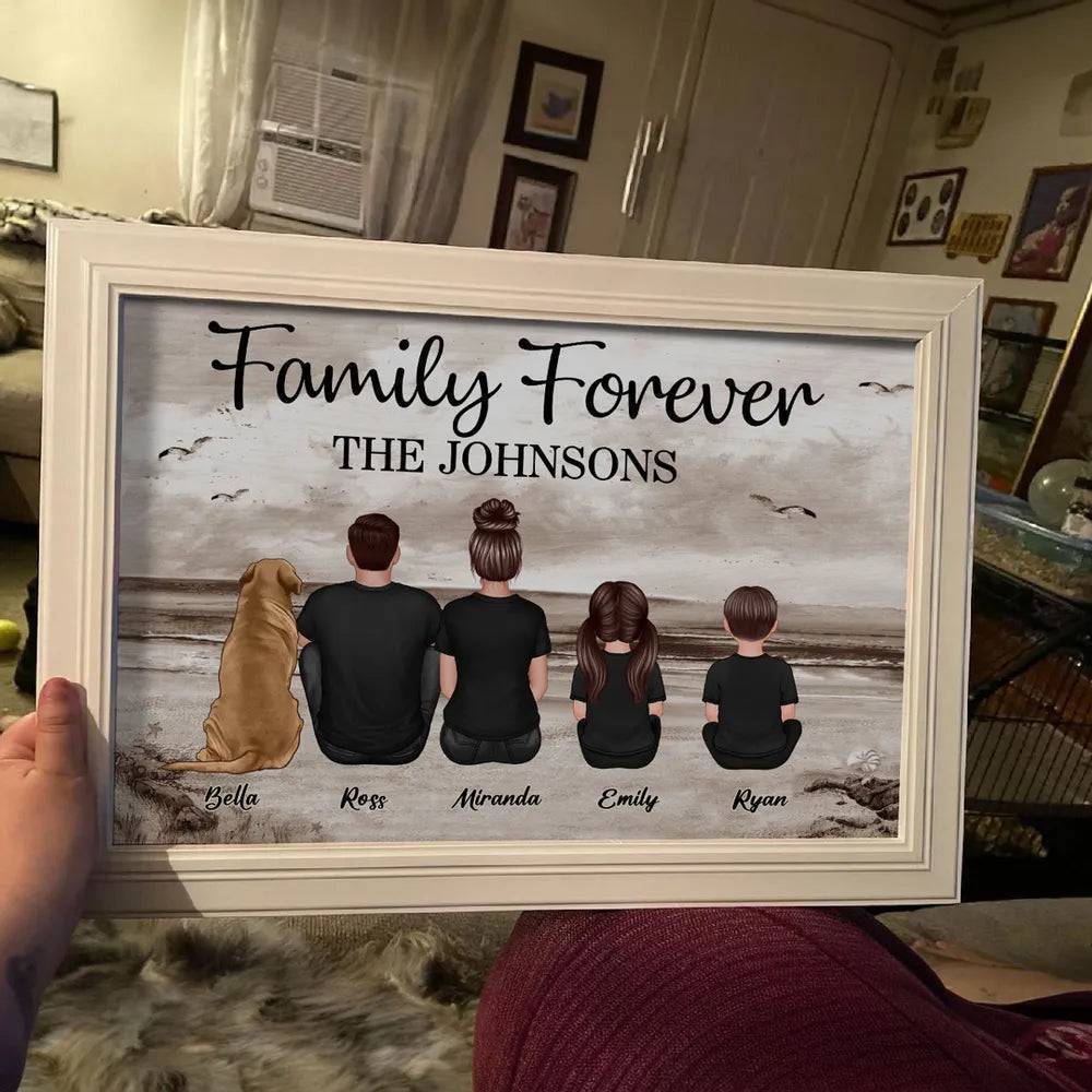 Family Forever Beach Design - Personalized Poster, Keychain, Wallet Card, and Pillow, Unique Gift