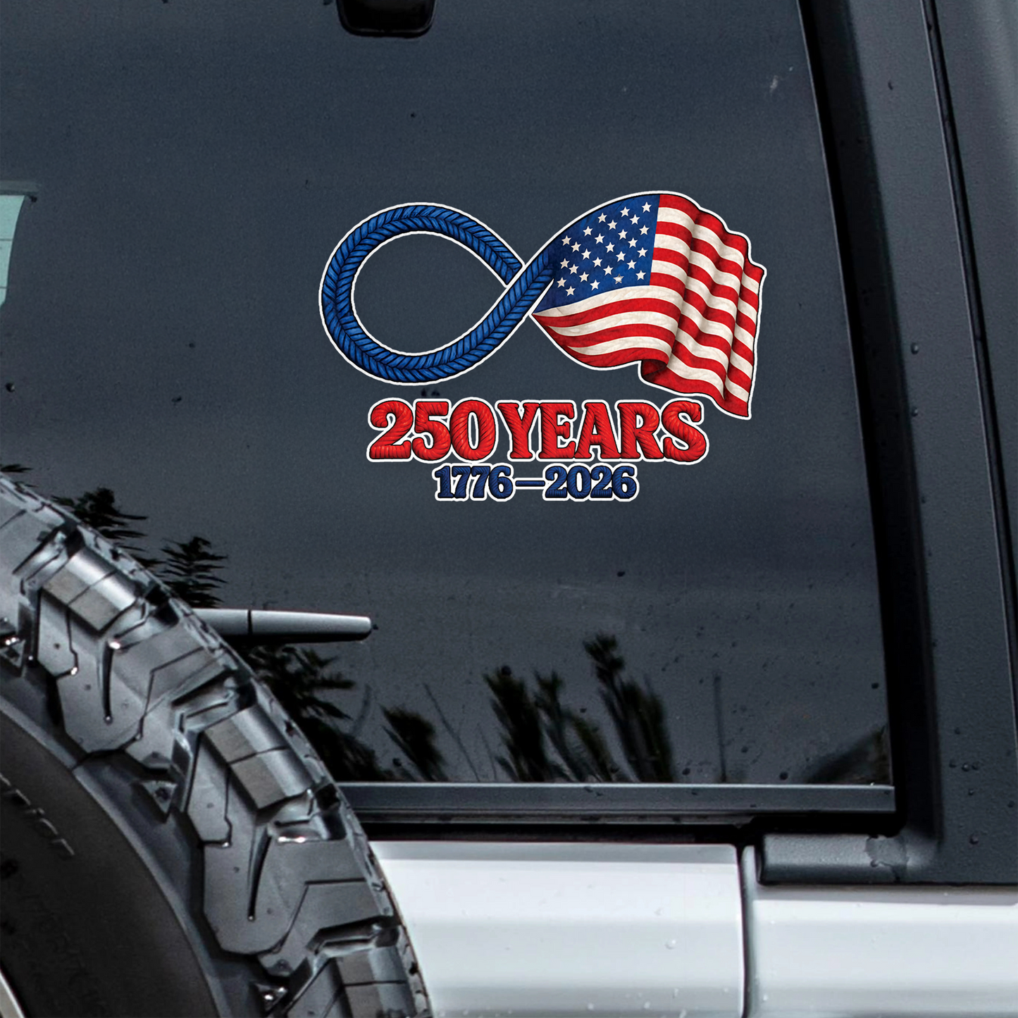 Personalized Sticker Decal 250 Years Infinity American Flag for Car Window or Laptop, Bold Patriotic Look, Unique Gift