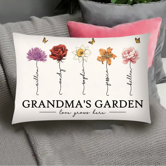 Grandma's Garden Love Grows Here Beautiful Birth Month Flower Gift For Grandma Mom Personalized Pillow or Poster or Canvas, Keychain, Plaque, Wallet Card or Ornament