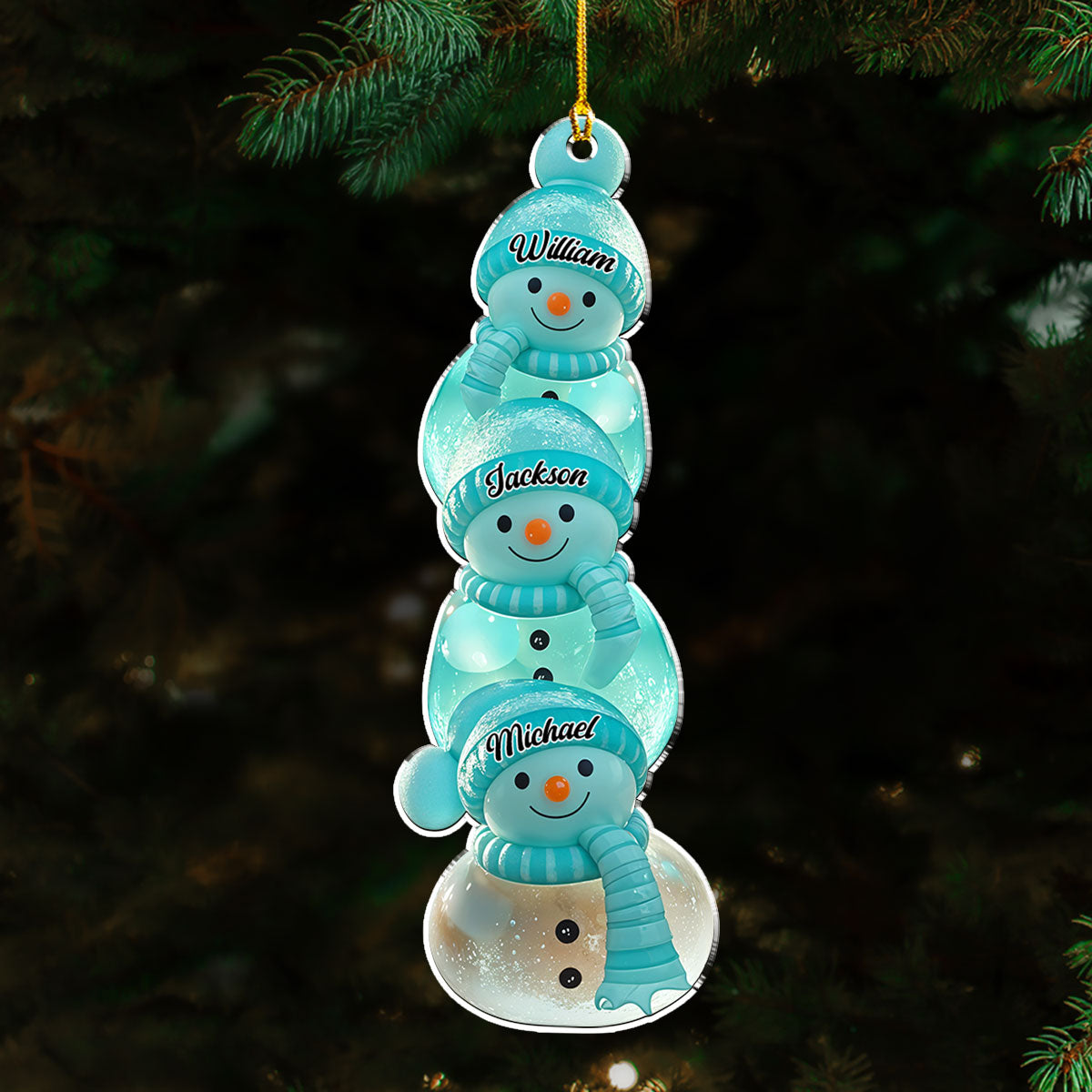 Teal Snowman Acrylic Ornament, Personalized Tree Decor for the Holidays, Creative gift for Families & Grandparents