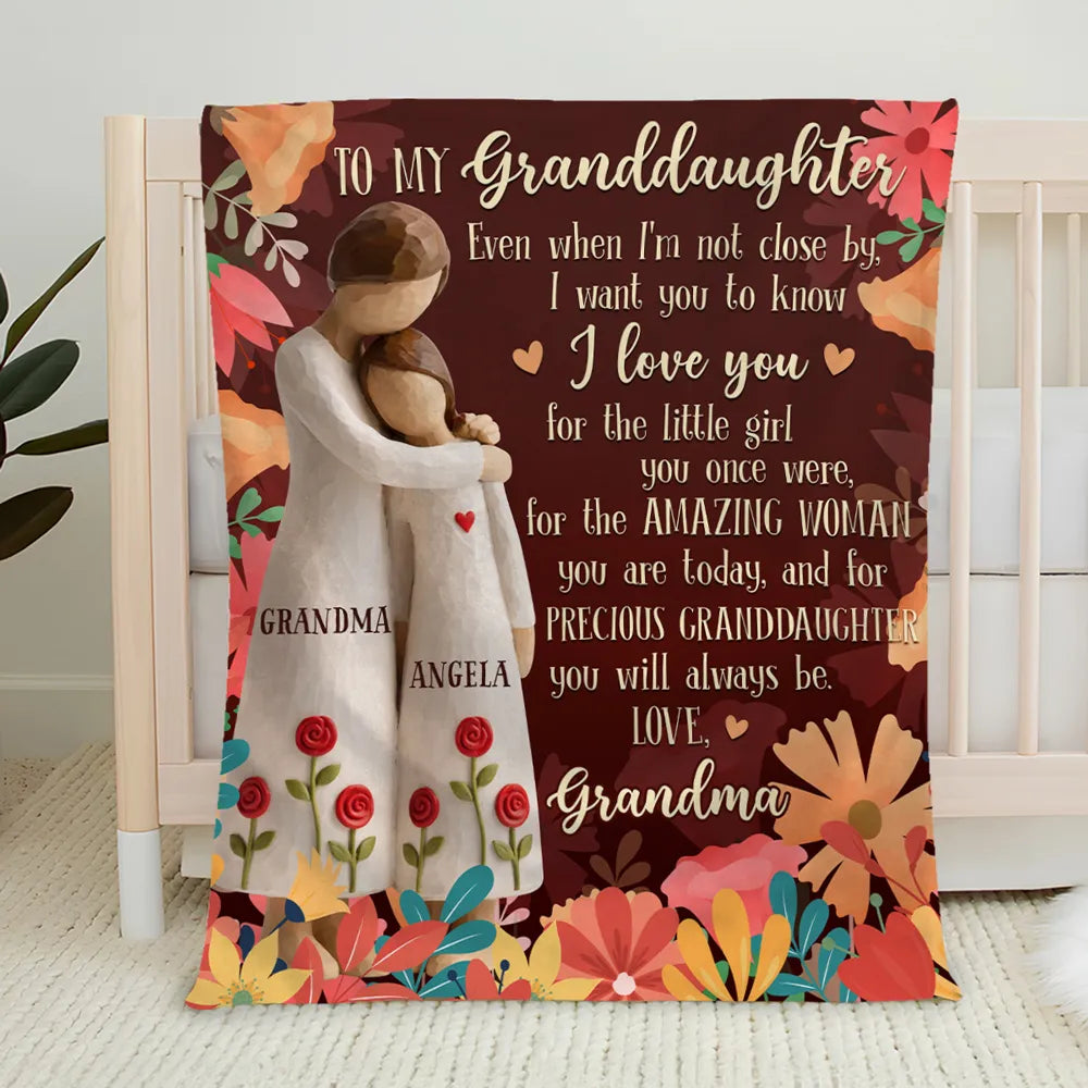 Grandma to Granddaughter Personalized Fleece Blanket, Warm Floral Message Throw, Heartwarming Unique Gift for Her