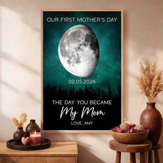 Personalized First Mother's Day Moon Phase Poster, Galaxy Night Sky Wall Art, Unique Gift for a New Mom