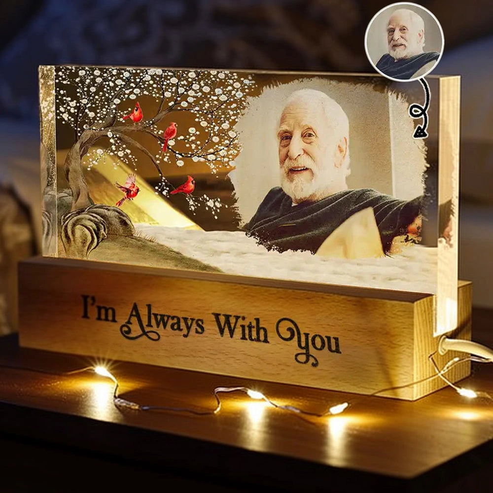 Personalized Block LED Light Plaque Memorial Photo Night Light With 'I'm Always With You' Cozy Glow Unique Sympathy Gift