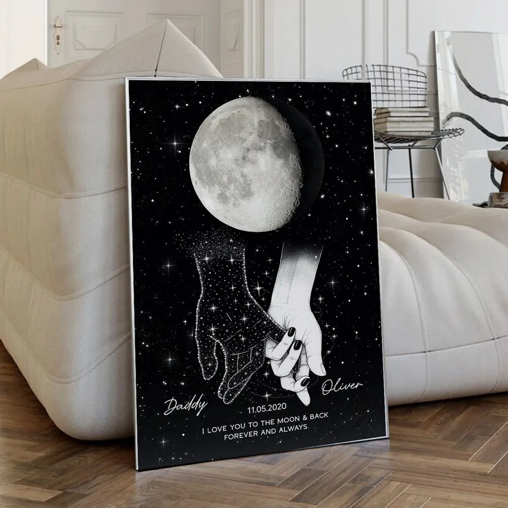 Holding Hands Under The Moon Poster, Personalized Remembrance Wall Art, A Meaningful Gift For Someone You Miss