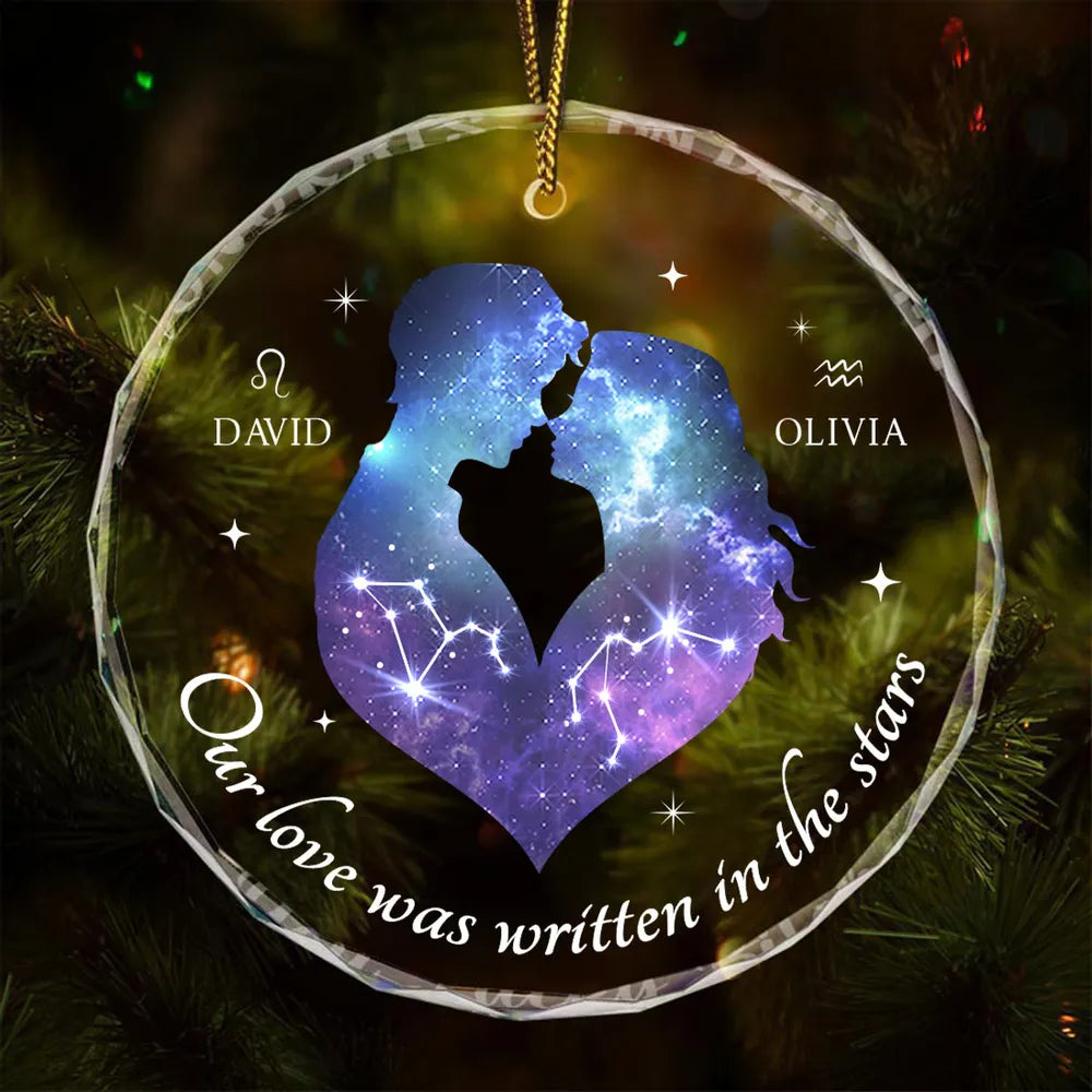 Personalized Zodiac Couple Ornament - "Our Love Was Written in the Stars" Custom Acrylic Plaque, Keychain, or Sign - Romantic Gift for Lovers