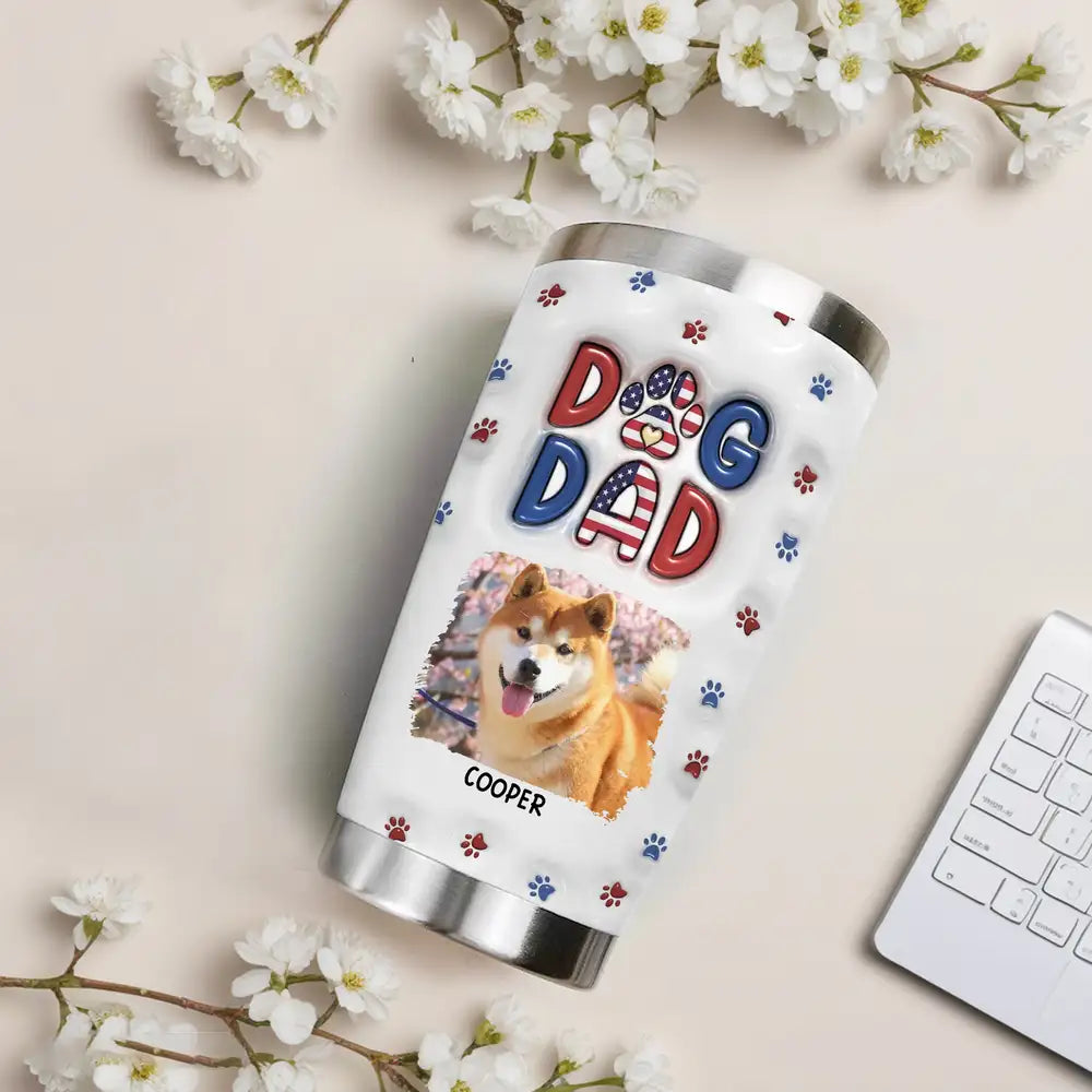 Funny DOG DAD Travel Tumbler – Pet Illustration with Custom Names – Perfect Gift for Dog Dads on Father’s Day or Birthdays