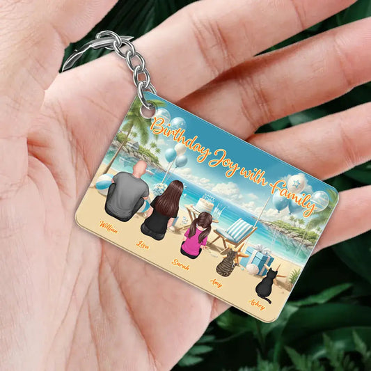Birthday Family Back View Design - Personalized Keychain, Poster, Car Hanger, Wallet Card, Pillow, and Sticker, Unique Gift