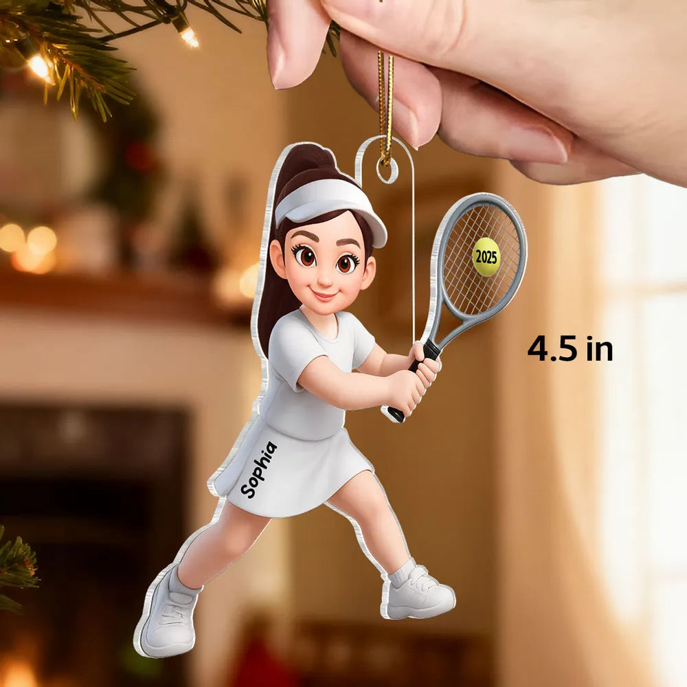 Personalized Tennis Player Acrylic Ornament for Christmas Tree Decor, Cute Cartoon Style Unique Gift for Tennis Lovers