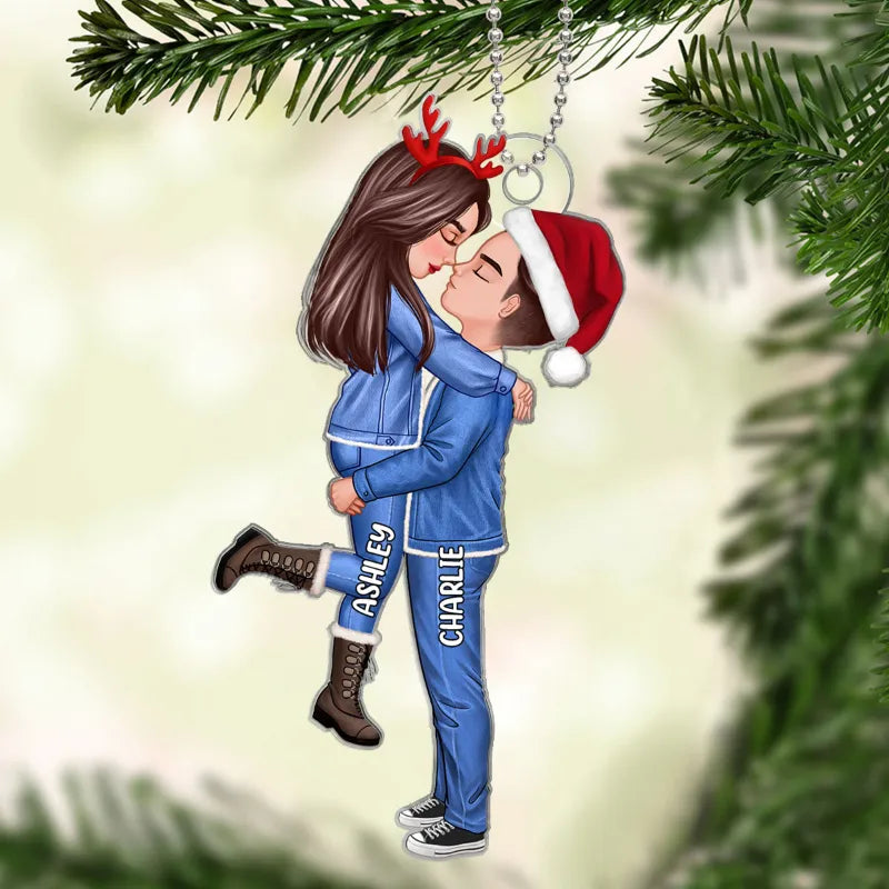 Acrylic Ornament, Personalized Christmas Couple Hug, Ready for the Tree, Romantic Keepsake, a Unique Gift for Your Partner