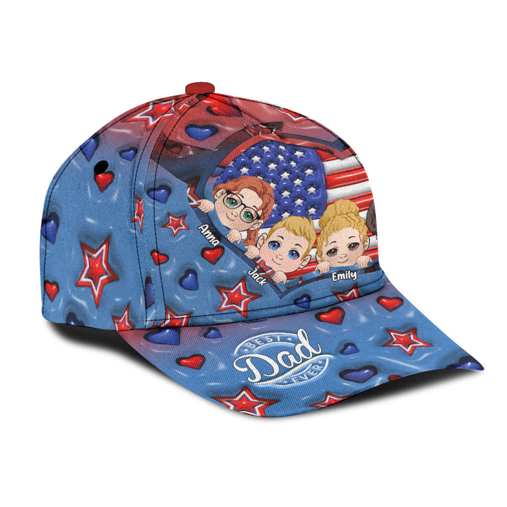 Best Dad Ever Red White Blue - Personalized Father Classic Cap