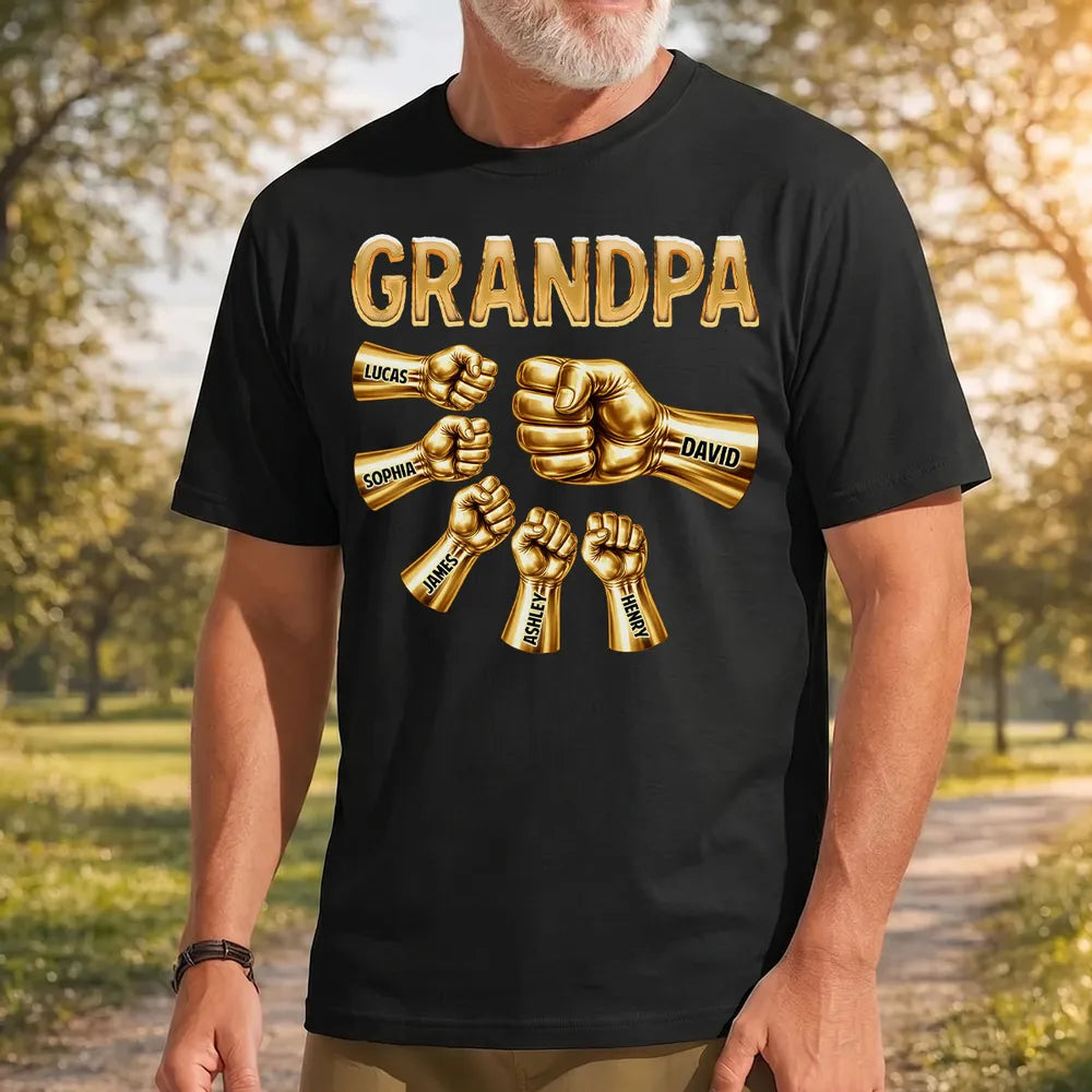 Grandpa Strong Fist Bump Classic Tee - Personalized Family Hands Design, Unique Gift for Dad or Grandpa