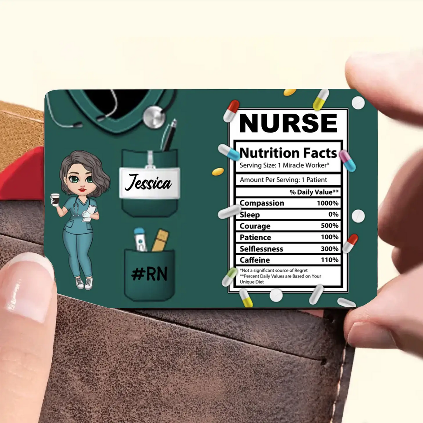 Personalized Nurse Nutrition Facts Cup, Wallet Card, Pillow,Plaque - Perfect Gift for Healthcare Heroes