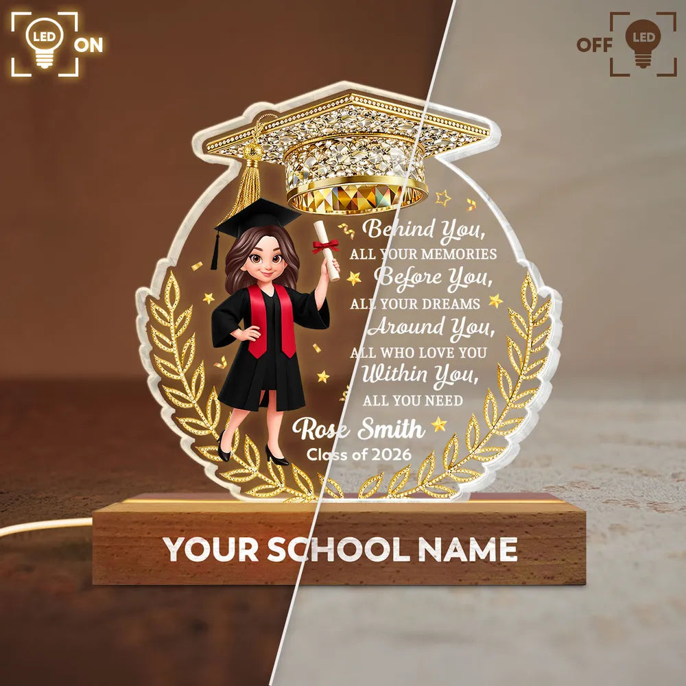 Personalized Block LED Light Plaque Graduation Night Light, Cap & Diploma Design, Cozy Bedside Gift For Graduates