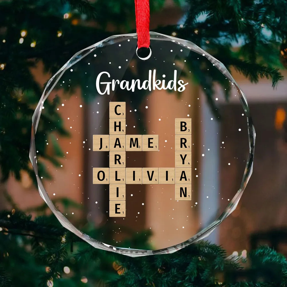Personalized Grandkids Ornament - Custom Name Cross Plaque - Perfect Gift for Grandparents, Holiday Decor Keepsake