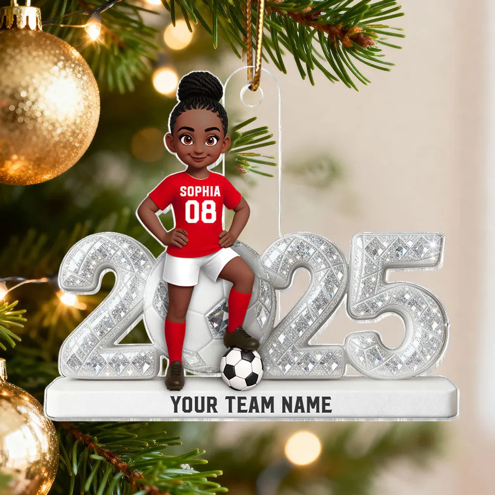 Acrylic Ornament - Custom Soccer Player with Ball, Stadium Lights & Snowflakes - Unique Gift for Players & Coaches