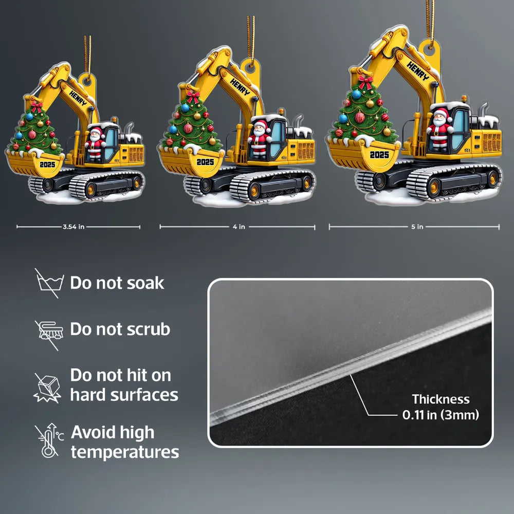 Custom Construction Truck Car Hanger with Christmas Tree and Santa – Gift for Kids or Grandson