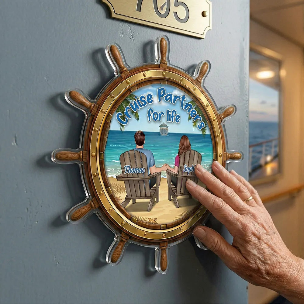 Acrylic Magnet Personalized Cruise Couple Keepsake with Ship Wheel Design - Sweet Romantic Gift for Your Travel Partner