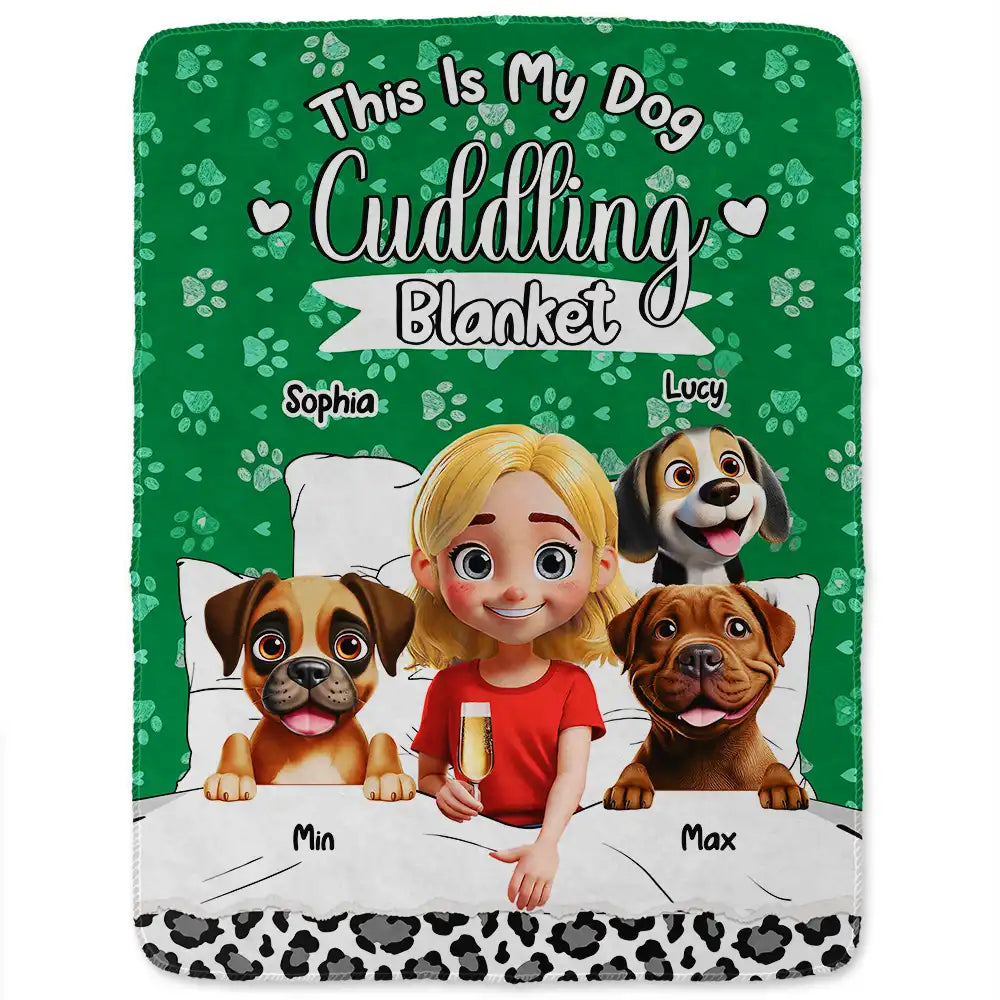 Fleece Blanket with Cute Dog Cartoon & Paw-Print Pattern, Cozy Cuddling Throw for Sofa or Bed, Unique Gift for Dog Lovers