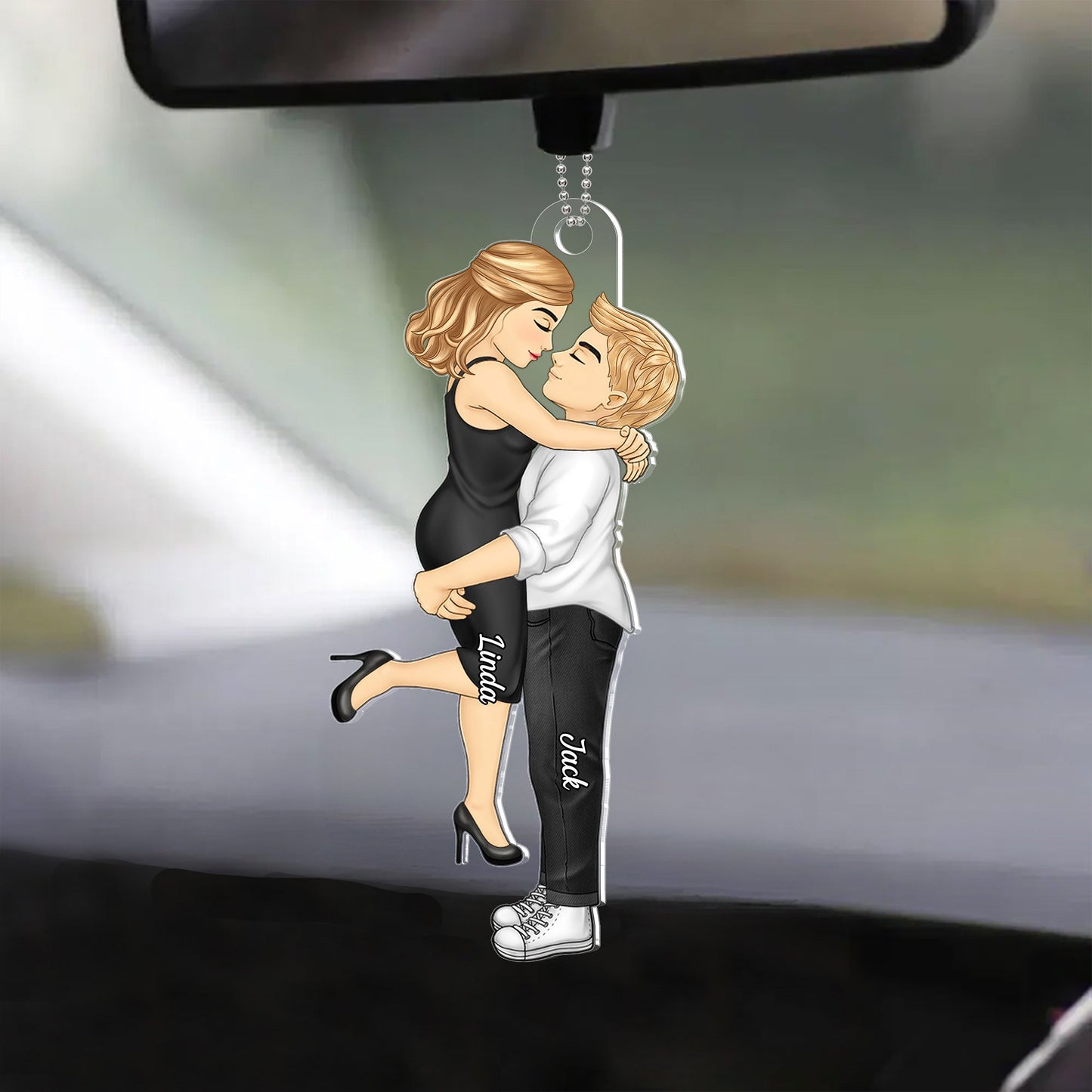Romantic Couple Kissing - Personalized Acrylic Car Hanger for Anniversary Gift