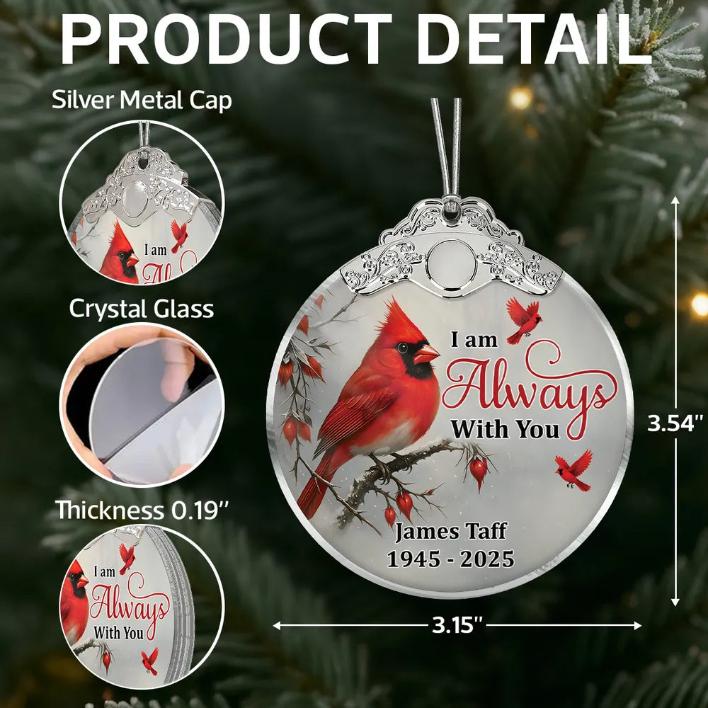 Silver Capped Glass Ornament with Cardinal design, symbolizing protection and togetherness, thoughtful gift for loved ones
