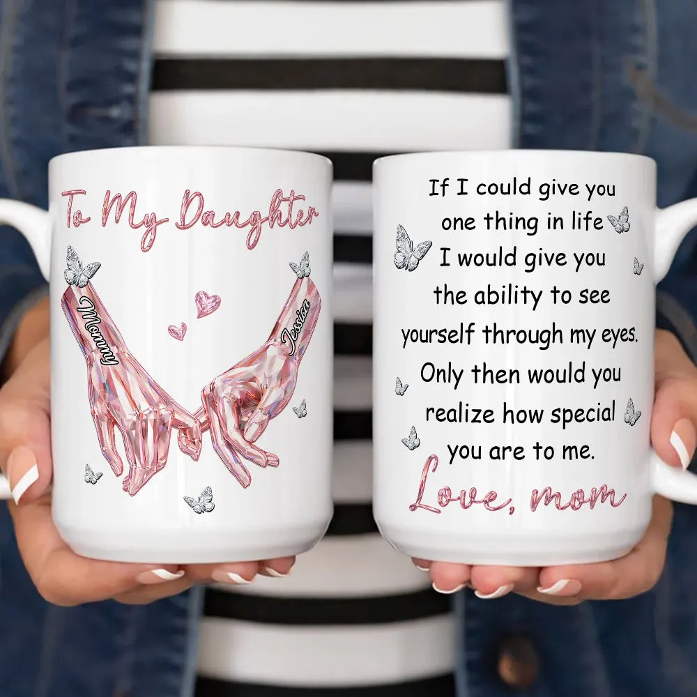 To My Daughter Ceramic Mug, Personalized Keepsake with Heartwarming Message and Butterflies - Thoughtful Gift