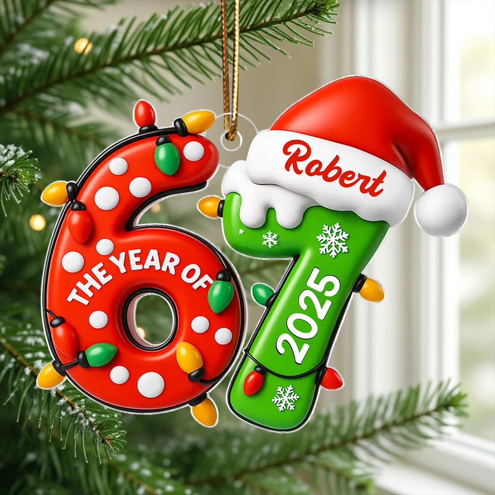 Custom Six Seven Acrylic Ornament for Christmas, Festive Santa Hat Design for Grandkids & Gen Alpha, Cute Keepsake Gift for Holiday Celebration