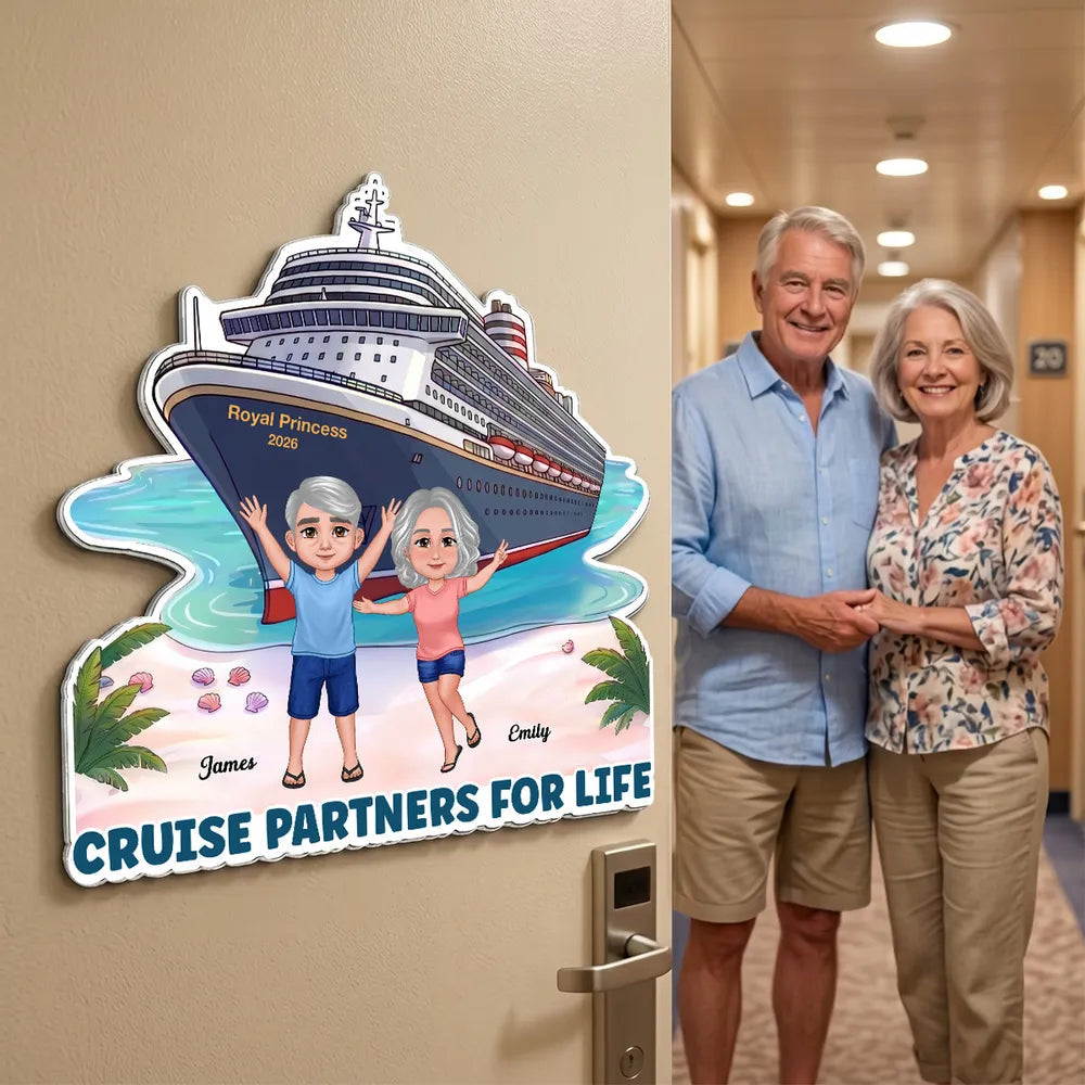 Cruise Partners for Life Acrylic Magnet Personalized Cabin Door Keepsake Waving Couple by the Ship Sweet Gift