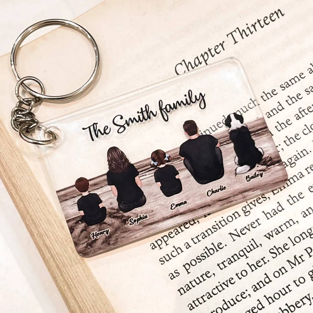 Family Beach Sunset Back View Keychain, Poster, Plaque - Unique Gift